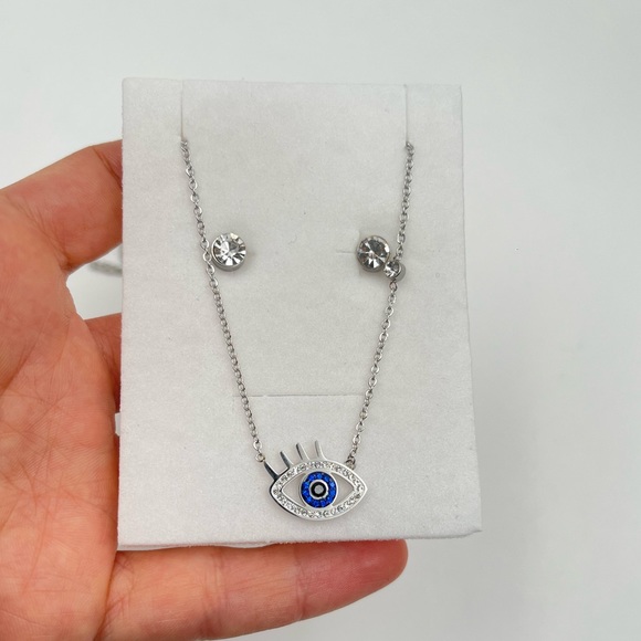 Jewelry - Stainless steel set blue eye necklace and studs earrings